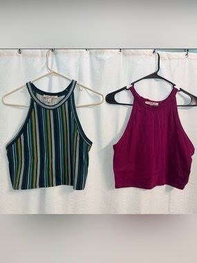 Express Striped Halter Crop Top & Magenta Ribbed Halter Crop Top
